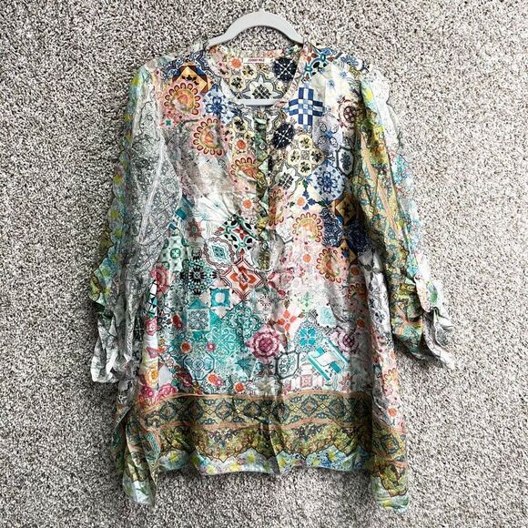 Johnny Was Tops - Johnny Was Top Women’s Small Jessner Abstract Patchwork Silk Popover Tunic
